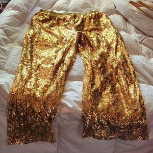 Plus size gold sequined pants